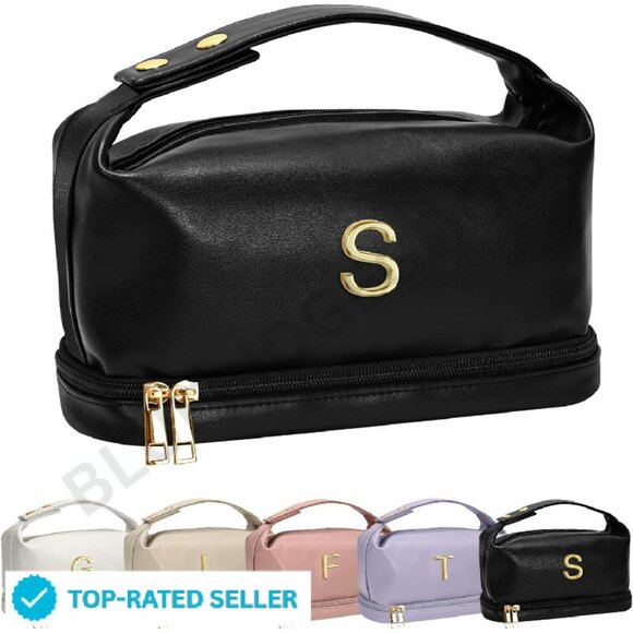 Handbags - Large Waterproof PU Leather Makeup Bag Double Layer Travel Organizer Chic